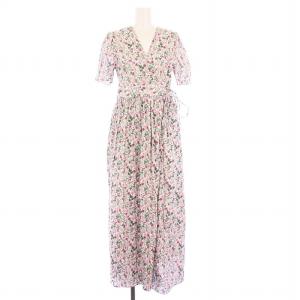 フラワープリントカシュクールワンピース S ホワイト 5S507