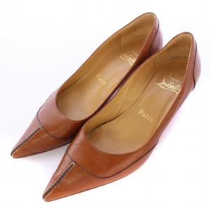 パンプス ポインテッドトゥ ローヒール レザー 36 茶 ブラウン /BB