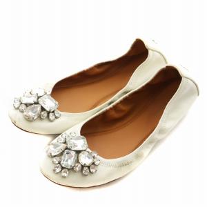 バレエシューズ ラウンドトゥ ビジュー 7.5 白 ホワイト 73463 /AN10 D