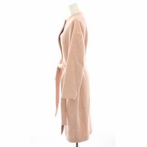 Tiara ノーカラーコート ウール リボン ロング 2 ピンク A0119FC /HN