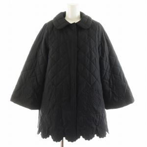 23AW 2WAYキルティングコート ミドル丈 スカラップ 花柄 中綿 ベスト付き アウター 0 黒 ブラック