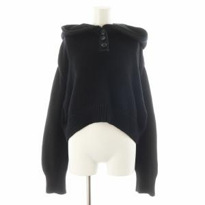 ニット セーター 長袖 フード ヘンリーネック コットン カシミヤ混 2 黒 ブラック 36530 /AN34