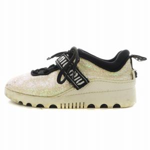 ローカット スニーカー シューズ ベルクロ ロゴ グリッター 36.5 ベージュ 613 /AN15 D
