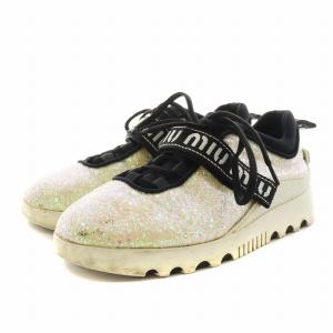 miumiu ローカット スニーカー シューズ ベルクロ ロゴ グリッター 36.5 ベージュ 613 /AN15 D