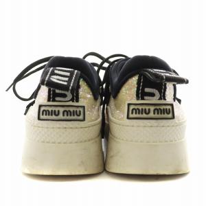miumiu ローカット スニーカー シューズ ベルクロ ロゴ グリッター 36.5 ベージュ 613 /AN15 D
