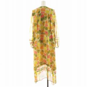 COACH フローラル ロング ドレス ワンピース 長袖 花柄 シルク 絹 2 ライトグリーン 黄 イエロー CD260