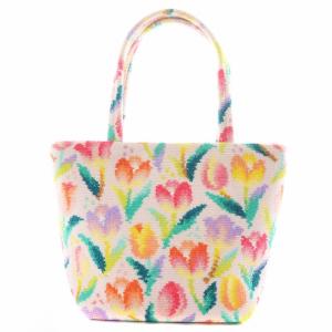 LOVERARY ハンドバッグ 花柄 チューリップ柄 マルチカラー ピンク 黄 イエロー 緑 グリーン