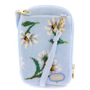 ホワイトマーガレット スマホショルダーバッグ 花柄 ロゴ 水色 ライトブルー /BB