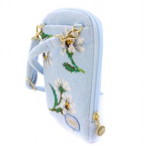 FEILER ホワイトマーガレット スマホショルダーバッグ 花柄 ロゴ 水色 ライトブルー /BB