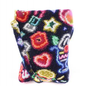 LOVERARY ラブラリーネオン スマホショルダーバッグ 総柄 黒 ブラック マルチカラー /BB