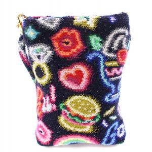 FEILER LOVERARY ラブラリーネオン スマホショルダーバッグ 総柄 黒 ブラック マルチカラー /BB