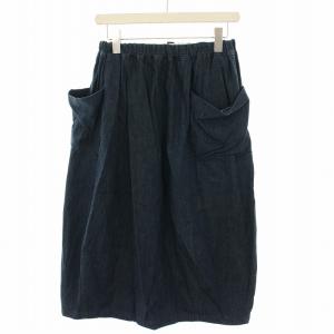 ムラ糸ダンガリーバルーンギャザースカート ロング フレア イージー 0 紺 ネイビー FSK24060A