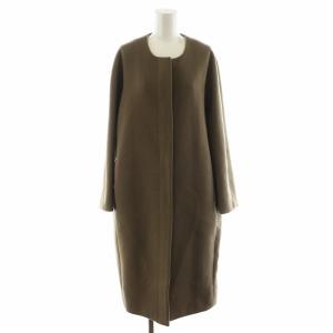 ダブルクロス ノーカラーコート ロング丈 ウール アウター ベージュ 18020500404030 /AN43