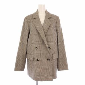 チェックテーラードジャケット ブレザー アウター ダブル 総裏地 ウール 38 ベージュ 茶 ブラウン