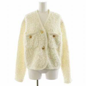 25SS ニットツイードショートジャケット ノーカラー 金ボタン 1 白 ホワイト 09WNJ251183