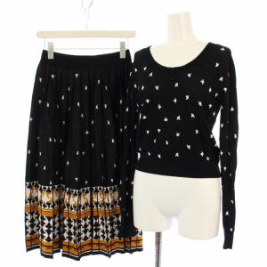 20AW セットアップ キカ柄JQニットトップ セーター 長袖 スカート プリーツ 総柄 36 黒 /TK