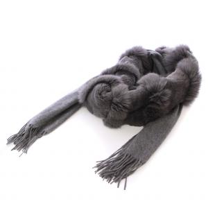 CPLLECTION マフラー フリンジ カシミヤ フォックスファー 切替 グレー タグ付き /BB