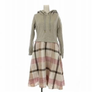 ドッキングワンピース フーディ ロング 長袖 チェック柄 36 グレー ピンク 55J63-812-12