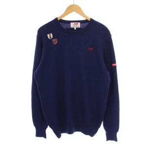 ニット セーター 長袖 クルーネック エンブレム ワッペン ウール 6 ネイビー 158-6170001
