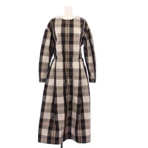 シャツワンピース チェック ナイロンシルク 38 グレー ブラウン 6526-299-1406