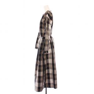 Drawer シャツワンピース チェック ナイロンシルク 38 グレー ブラウン 6526-299-1406