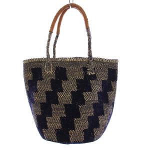 ジグザグ かごバッグ トートバッグ 紺 ベージュ /YM