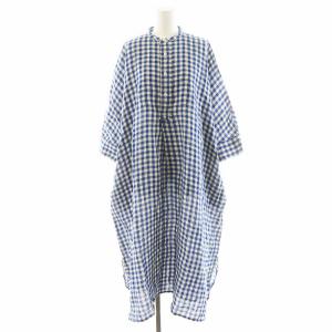 インドガーゼリネンのビッグシャツドレス ワンピース ブルー ホワイト 5075067