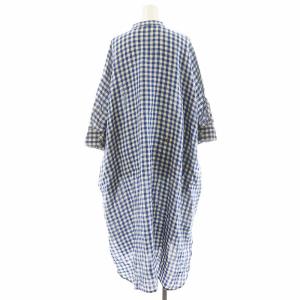 45R インドガーゼリネンのビッグシャツドレス ワンピース ブルー ホワイト 5075067