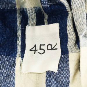 45R イージーパンツ ワイドパンツ チェック柄 刺繍 コットン リネン混 麻 0 紺 ネイビー 白 ホワイト