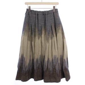 フレアスカート ロング ウール M グレー 青 /BM