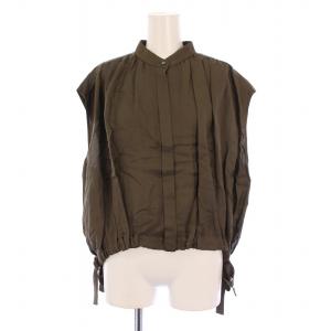 24SS ナチュラルダイブラウス シャツ ノースリーブ バンドカラー ショート丈 無地 サイドリボン 麻