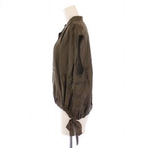 ebure 24SS ナチュラルダイブラウス シャツ ノースリーブ バンドカラー ショート丈 無地 サイドリボン 麻