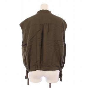 ebure 24SS ナチュラルダイブラウス シャツ ノースリーブ バンドカラー ショート丈 無地 サイドリボン 麻