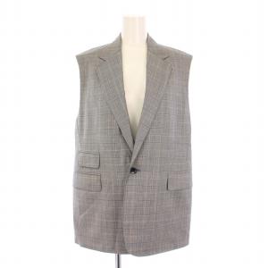 ベスト シングル ウール シルク チェック柄 36 グレー /BB