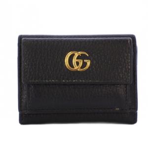 プチマーモント 三つ折り財布 レザー GG 黒 523277 /KH OH