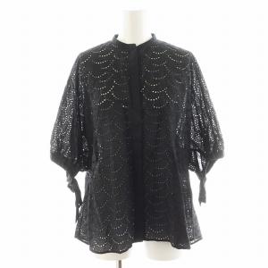 EMBRO LACE スリーブリボンレースブラウス シャツ 半袖 コットン 36 黒 ブラック 6521-299-0778