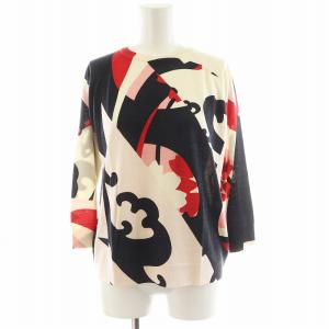 ニット カットソー 長袖 総柄 ウール シルク 絹 XXS 白 ホワイト 黒 ブラック 赤 レッド /AN19