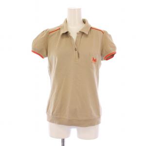 ポロシャツ 半袖 スキッパー ハーフボタン ロゴ 刺繍 鹿の子 L ベージュ /BB