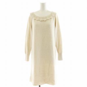 ニットワンピース ひざ丈 長袖 レース コットン 3 アイボリー 8-12-8052 /AN41