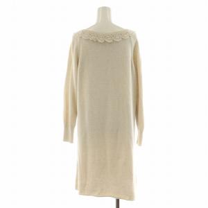 45R ニットワンピース ひざ丈 長袖 レース コットン 3 アイボリー 8-12-8052 /AN41