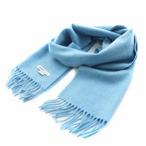 CASHMERE マフラー フリンジ カシミヤ 水色 ライトブルー /AN10