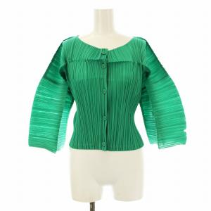 イッセイミヤケ カーディガン 五分袖 プリーツ グリーン PP31JO472