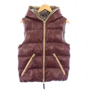 ダウンベスト ナイロン ジップアップ ショート丈 フード 44 ボルドー /BB