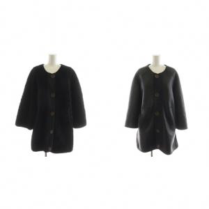 ムートンコート ロング丈 リバーシブル ノーカラー 羊革 アウター 34 黒 ブラック S6ACM01-S6A201