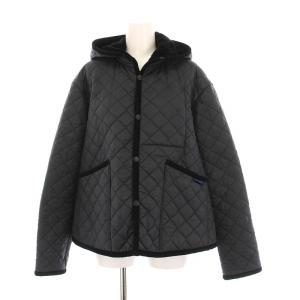 キルティングジャケット 中綿 フード付き アウター 38 黒 ダークグレー /YM