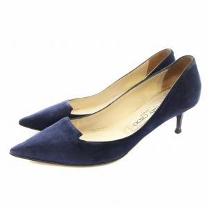 アリュール スエード キトンヒール パンプス ポインテッドトゥ 35.5 紺 ネイビー /KU