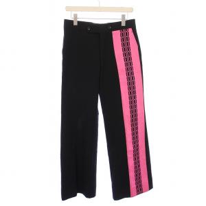 フレアパンツ スラックス ジップフライ ウール ロゴ S 黒 ブラック ピンク /BB