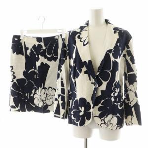 スーツ テーラードジャケット シングル タイトスカート ひざ丈 花柄 リネン 麻 I44 白 ホワイト