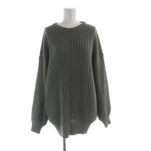 ワッフルアミクルーネックニット セーター プルオーバー 麻 リネン混 長袖 カーキ 21080922201010