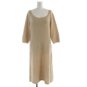 ニットワンピース マキシ ロング 七分袖 L ベージュ /RO